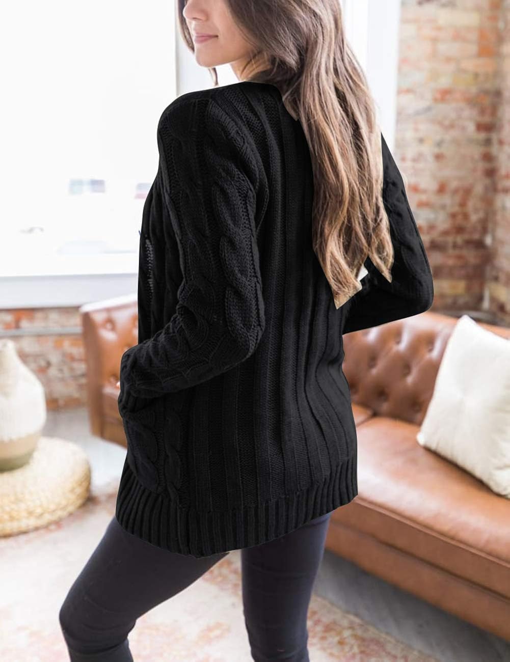 MEROKEETY Women's Long Sleeve Cable Knit Sweater Open Front Cardigan Button Loose Outerwear at  Women’s Clothing store