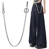 Long Pants Chain Keychain for Men Women, 23.6 Inch Pocket Keychain with 2 Keyrings and 3 Metal Buckles, Punk & Hip Hop Trousers Pants Chain for Jeans, Pants, Wallet, Keys, Purse, Goth Accessories