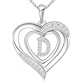 RIVIKO Heart Initial Necklace for Women, 925 Sterling Silver Letter Pendant,Personalized Charm Alphabet Jewelry Valentines Mother's Day Anniversary Christmas Birthday Gifts for Women Her Mom Wife