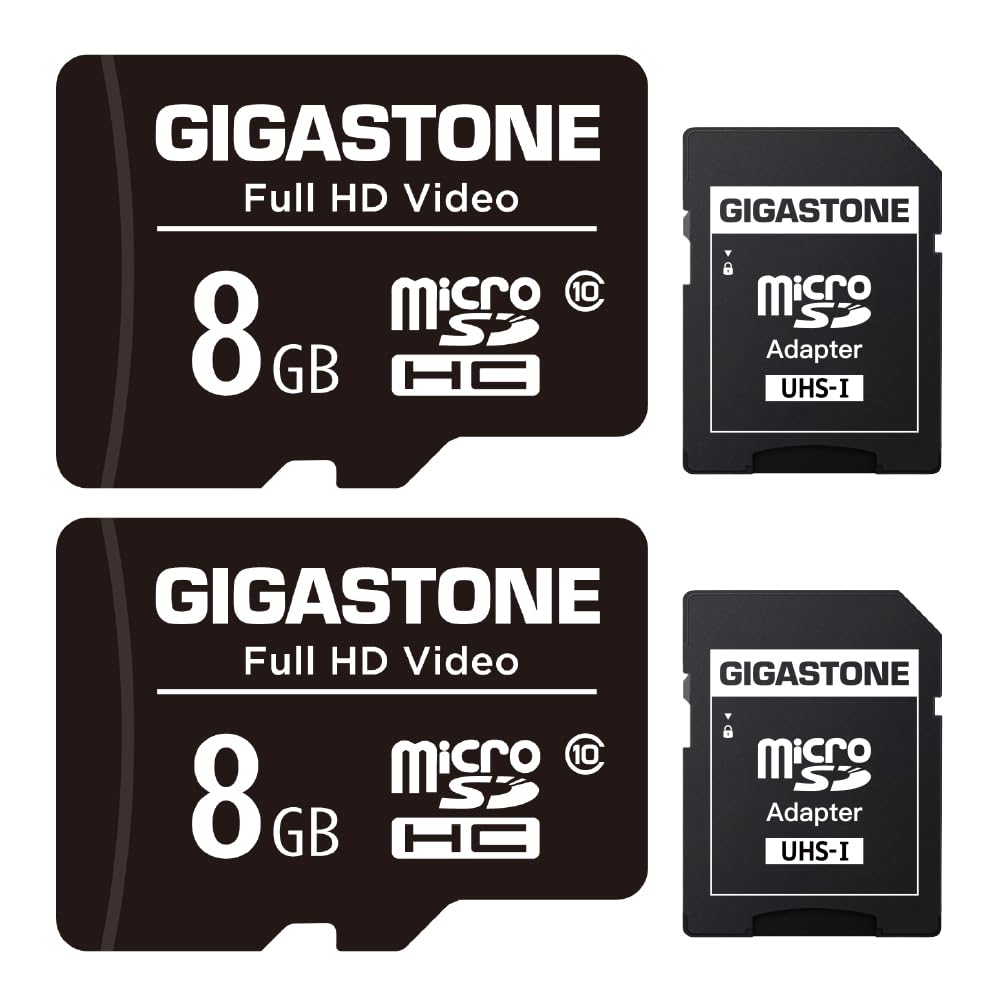 GIGASTONE 8GB 2-Pack Micro SD Card, FHD Video, Surveillance Security Cam Action Camera Drone Professional, 80MB/s Micro SDXC UHS-I U1 Class 10