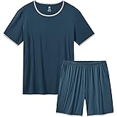 MoFiz Men's Pajamas Set Summer Sleepwear Pjs Soft Short Sleeve Shirts and Shorts 2 Piece Lougewear with Pockets S-3Xl