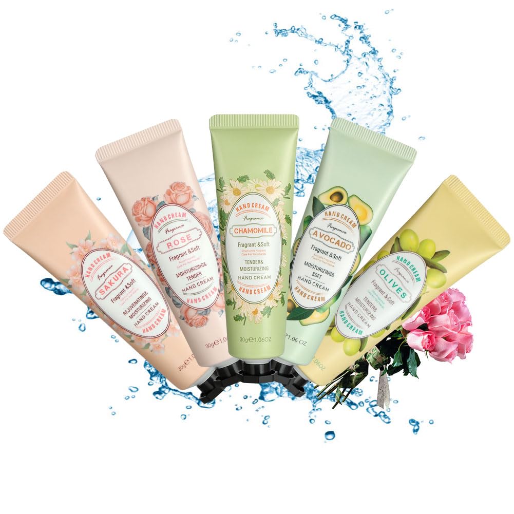 LOPHE Hand Cream, 30g Moisturising Hand Cream with Natural Plant Flower Fruit Flavour Gentle, Travel Size, Gifts for Women, Mother's Day and Christmas,Pack of 5