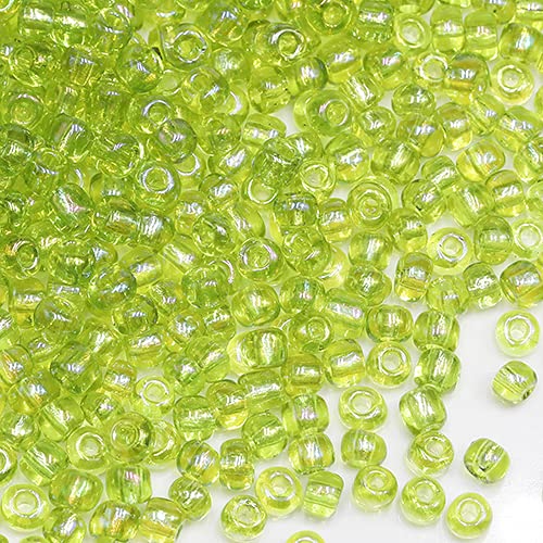 Tibaoffy Green Transparent Colorful Beads Size 6/0 Crafts Glass Seed Beads 4mm for Jewelry Making (Total About 100g About 1200pcs)