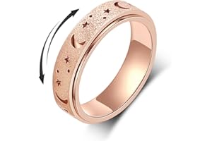 AmorArtSky Anxiety Ring for Women Men, Titanium Stainless Steel Spinner Ring, 5 Colors, 6MM, Size 6-10, 3 Styles Anxiety Ring-Moon Star, Sandblasted Finished, Hollow Outer
