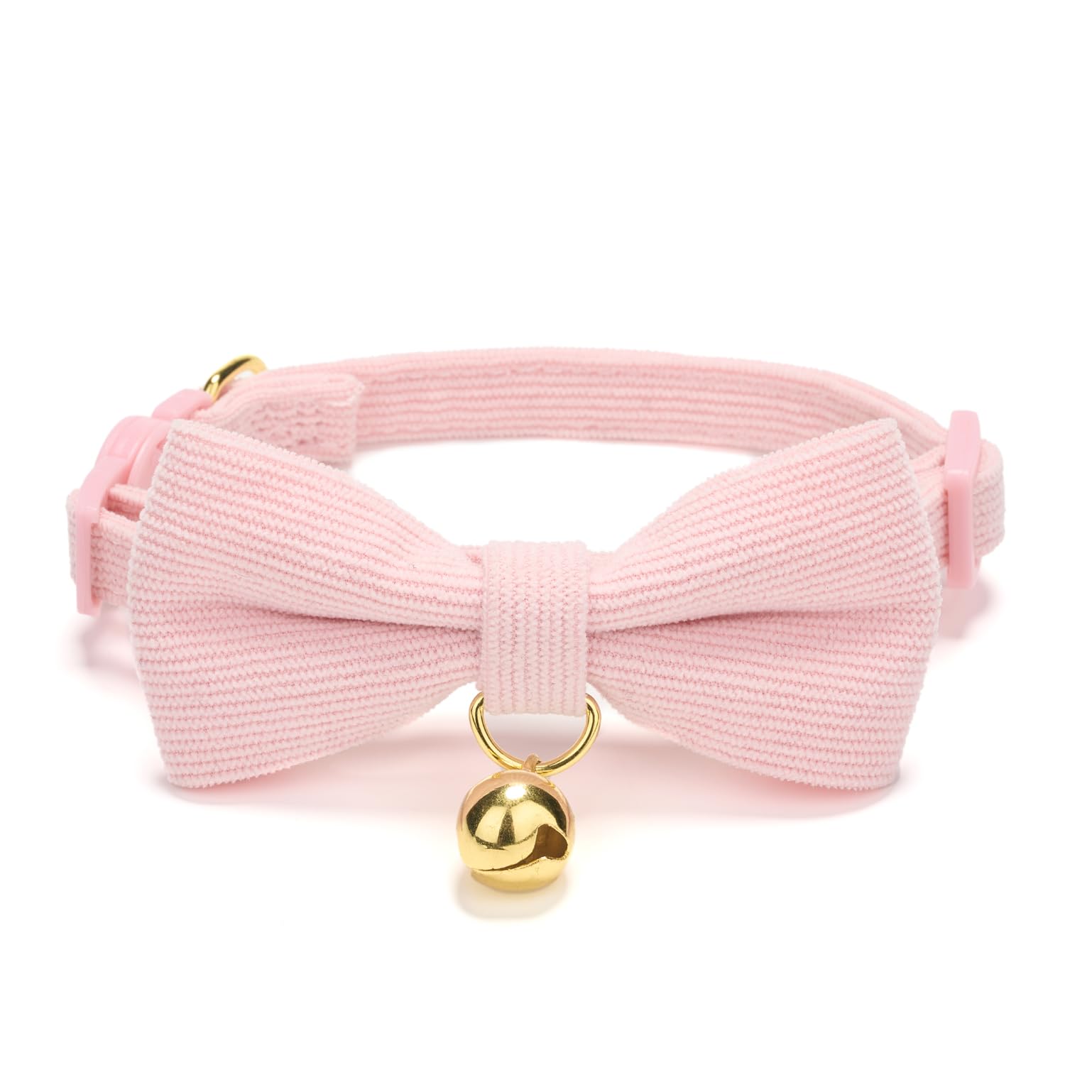 YUDOTE Ultra-soft Collar Natural Cotton Corduroy Made for Cats with Sensitive Skin,Lightweight Kitten Collars with Quick-release Buckle and Removeable Bow-tie,Light Pink Pack of 1