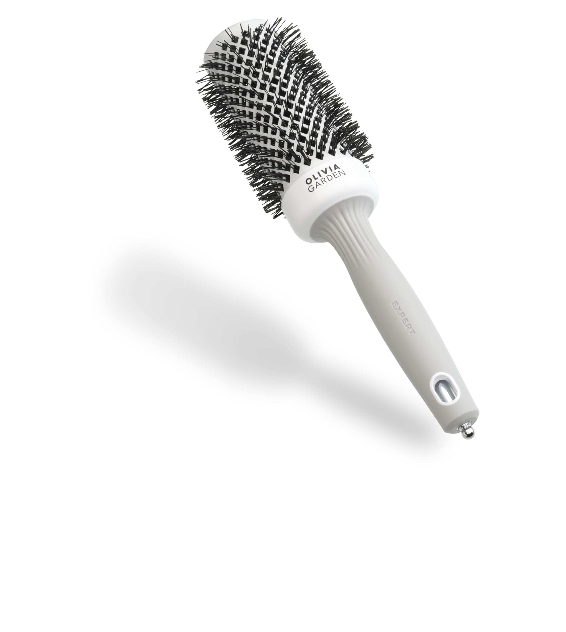 Olivia Garden Expert Blowout Shine – White & Grey - 45 - Ceramic Coated Round Brush for Smooth Blowout, Frizz-Free Hair & Radiant Shine