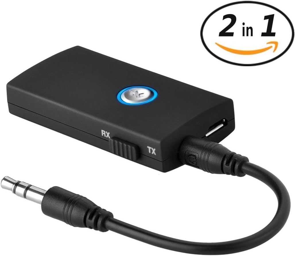 2-in-1 Bluetooth Transmitter Receiver Portable Wireless Adapter with Stereo Music Transmission for Home TV Headphones 3.5mm Audio Devices