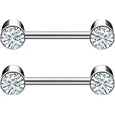 Gnznzko 14G ASTM F136 Titanium Nipple Piercing Jewelry Round CZ Nipple Barbell Jewelry Internally Threaded G23 Solid Titanium Nipple Piercing Barbell Ring Jewelry for Women Men 14 Gauge