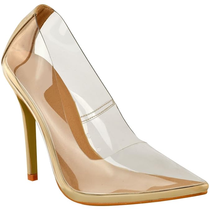 Fashion Thirsty Damen Pumps mit Hohem Stiletto-Absatz - Spitz Zulaufend - Transparentes Perspex