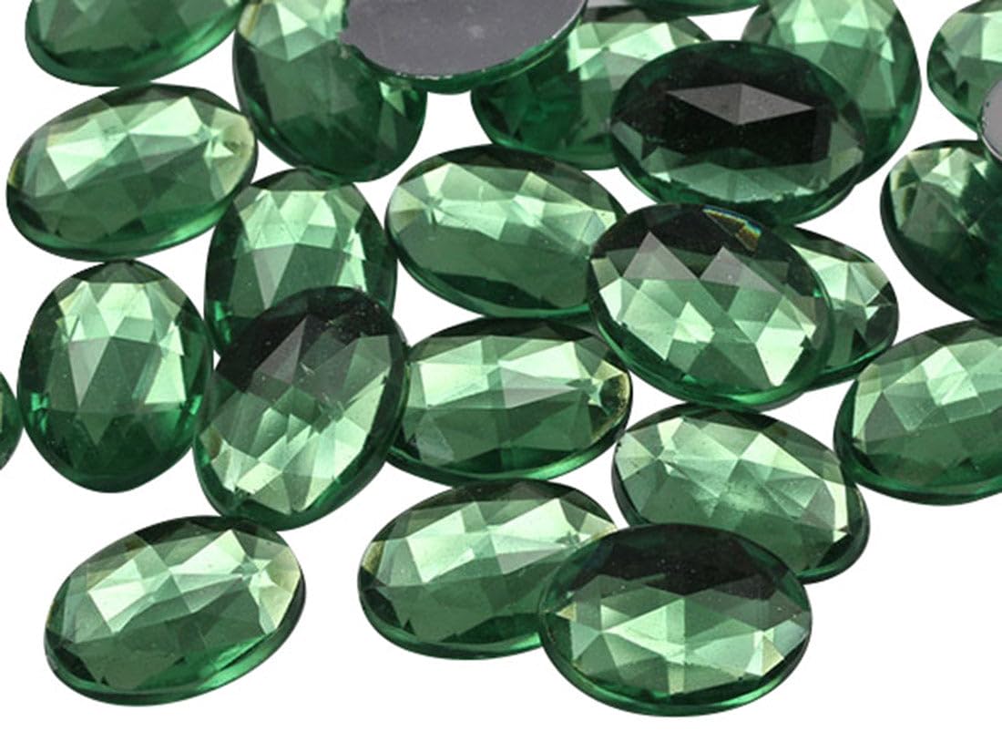 Allstarco 14x10mm Green Peridot .PD Flat Back Oval Acrylic Rhinestones Tiny Face Gems Body Jewels Card Making Embelishments - 45 Pieces โ image 1