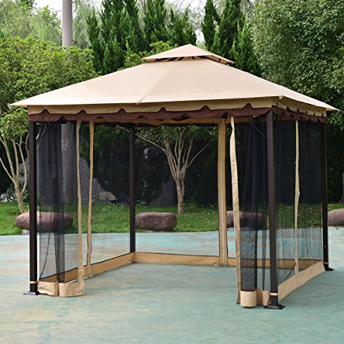 oldzon 2-Tier 10'x10' Gazebo Canopy Tent Shelter Awning Steel Patio Garden Outdoor with Ebook