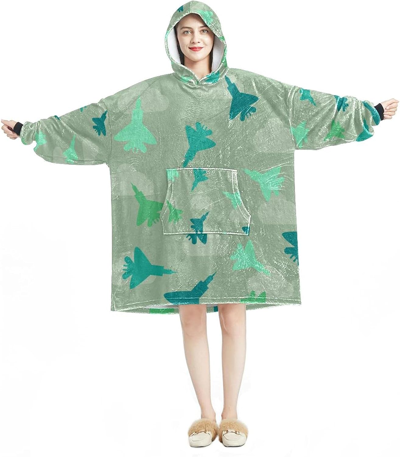 Blanket Hoodie, Casual Soft Microfiber Housecoat, Warm Nightdress for