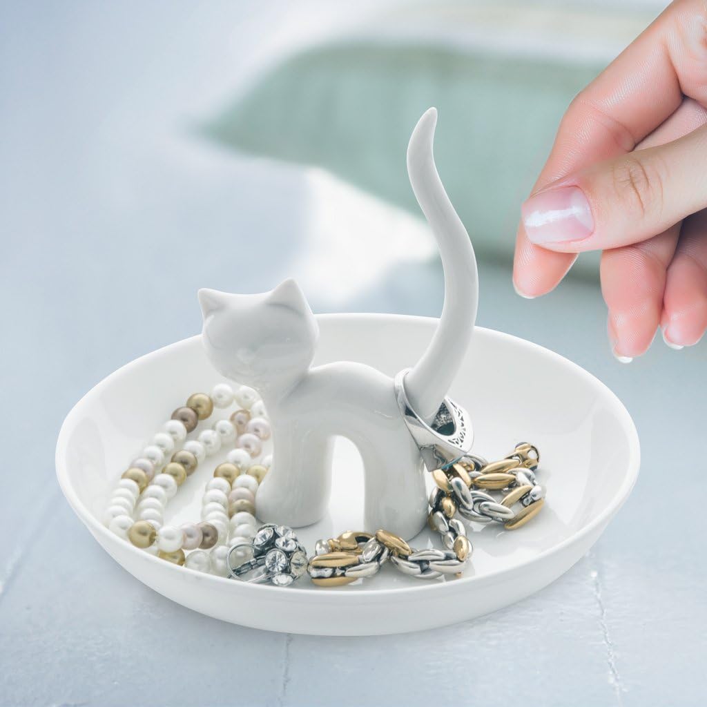 Balvi Porte Bagues Gatto Xl En Ceramique Plateau Pour Bagues Et Bijoux En Ceramique En Forme De Chat Presentoirs