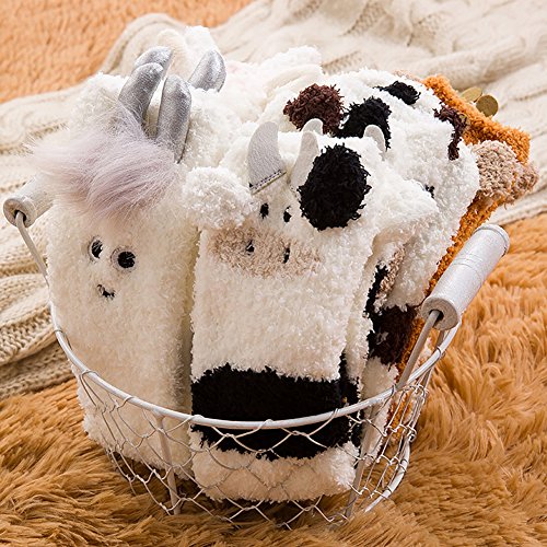 LANLEO Women's Fuzzy Cute Animal Winter Slipper Socks Super Soft Warm Home Sleeping Socks 1 Pairs (Cat)