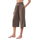 iChunhua Wide Leg Capri Yoga Pants for Women Loose Summer Ruffles High Rise Cropped Bottom with Pockets