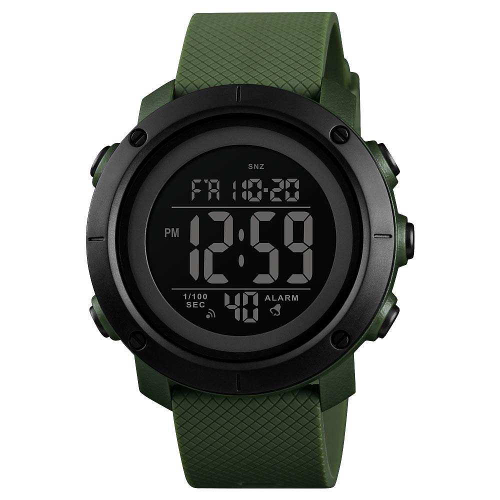 L LAVAREDO Mens Watch,Digital Sports Watch Waterproof Military Outdoor Black Large Face Watch for Men with Stopwatch LED Back Ligh/Alarm/Date Wrist Watches., Green, Military