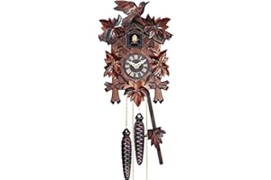Pobking Engstler Quartz Cuckoo Clock 5-Leaves, with Singing Bird,Night Mode and Swinging Pendulum, Quartz Cuckoo Clock for Wall, Walnut