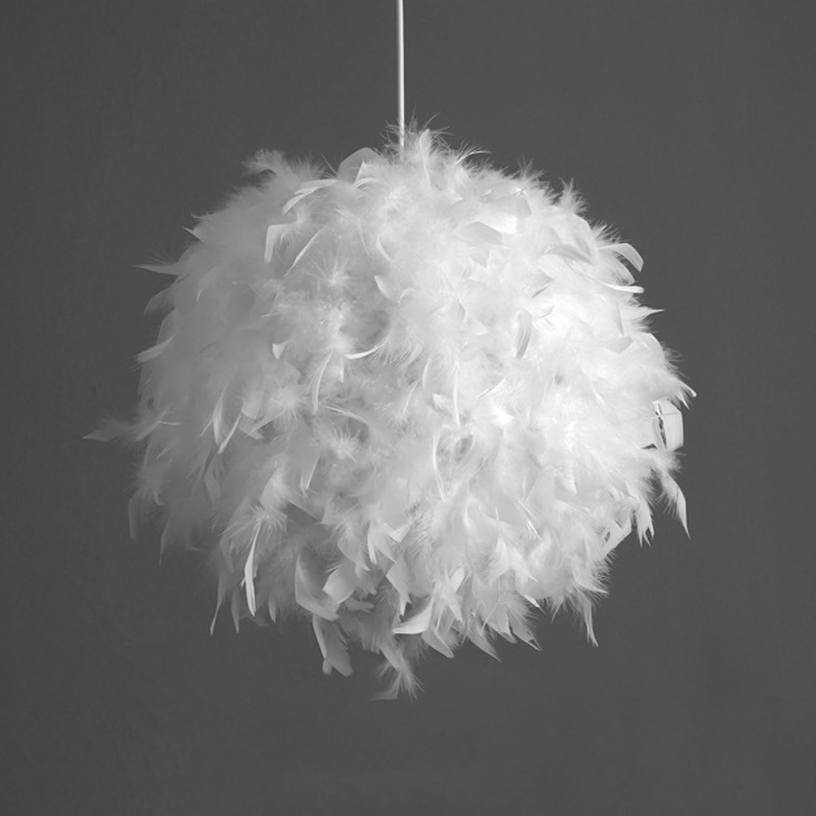 AHAQU Feather Lampshade, 40cm Modern Feather Light Shade for Ceiling Pendant Light, Table and Floor Lamp, White Fluffy Lampshade for Bedroom, Living Room, Party, Wedding Decoration