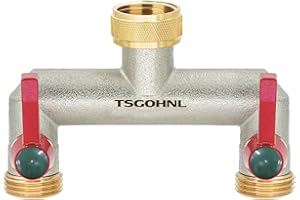 TSGOHNL Brass Garden Hose Splitter, 2 Way Faucet Diverter with 2 Extension Handles, Outdoor Hose Splitter, Heavy Duty Nickel Plated, GHT 3/4-Inch Female Inlet and 3/4-Inch Male Outlet