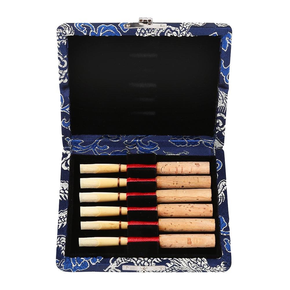 Oboe Reeds Case, Wooden + Silk Cloth Cover Oboe Reeds Holder Storage Case Musical Instrument Box Spare Parts for 6pcs Oboe Reeds(Blue)