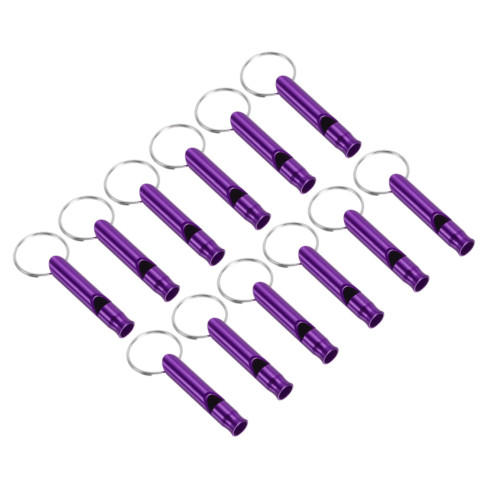 PATIKIL Emergency Whistle, 12 Pack Loud Sound Aluminum Keychain Whistles Outdoor Safety Survival Whistle for Boating Camping Hiking, Purple