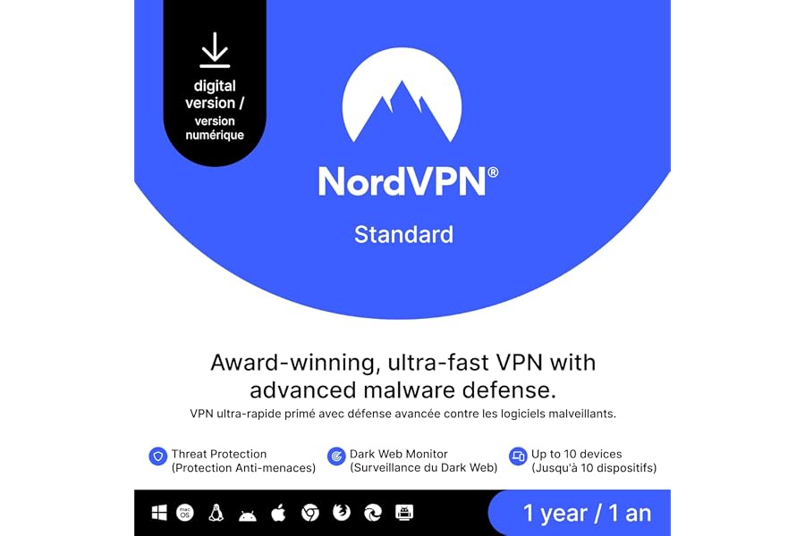 NordVPN Standard, 10 Devices, 1-Year, VPN & Cybersecurity, Digital Code