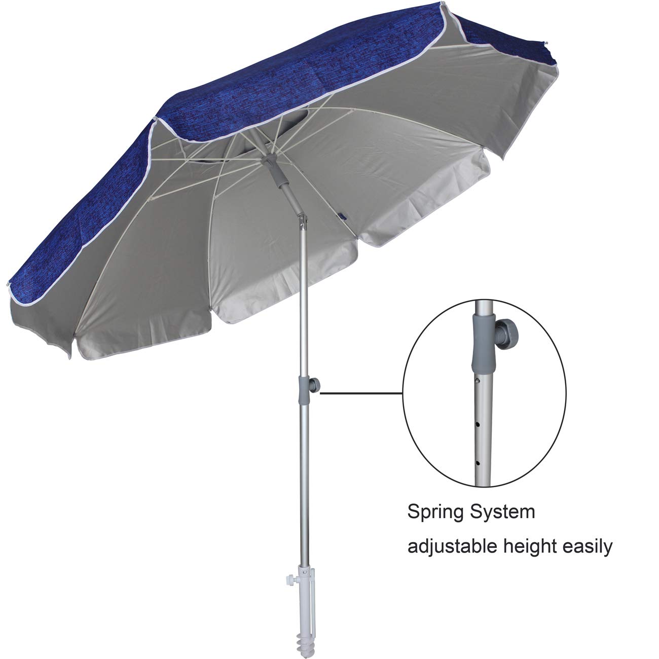 AMMSUN 7ft Beach Umbrella with Sand Anchor Sand Screw, Tilt, Windproof, Sun Protection,UPF 50+ Silver Coating Inside and Telescoping Pole for Outdoor Patio