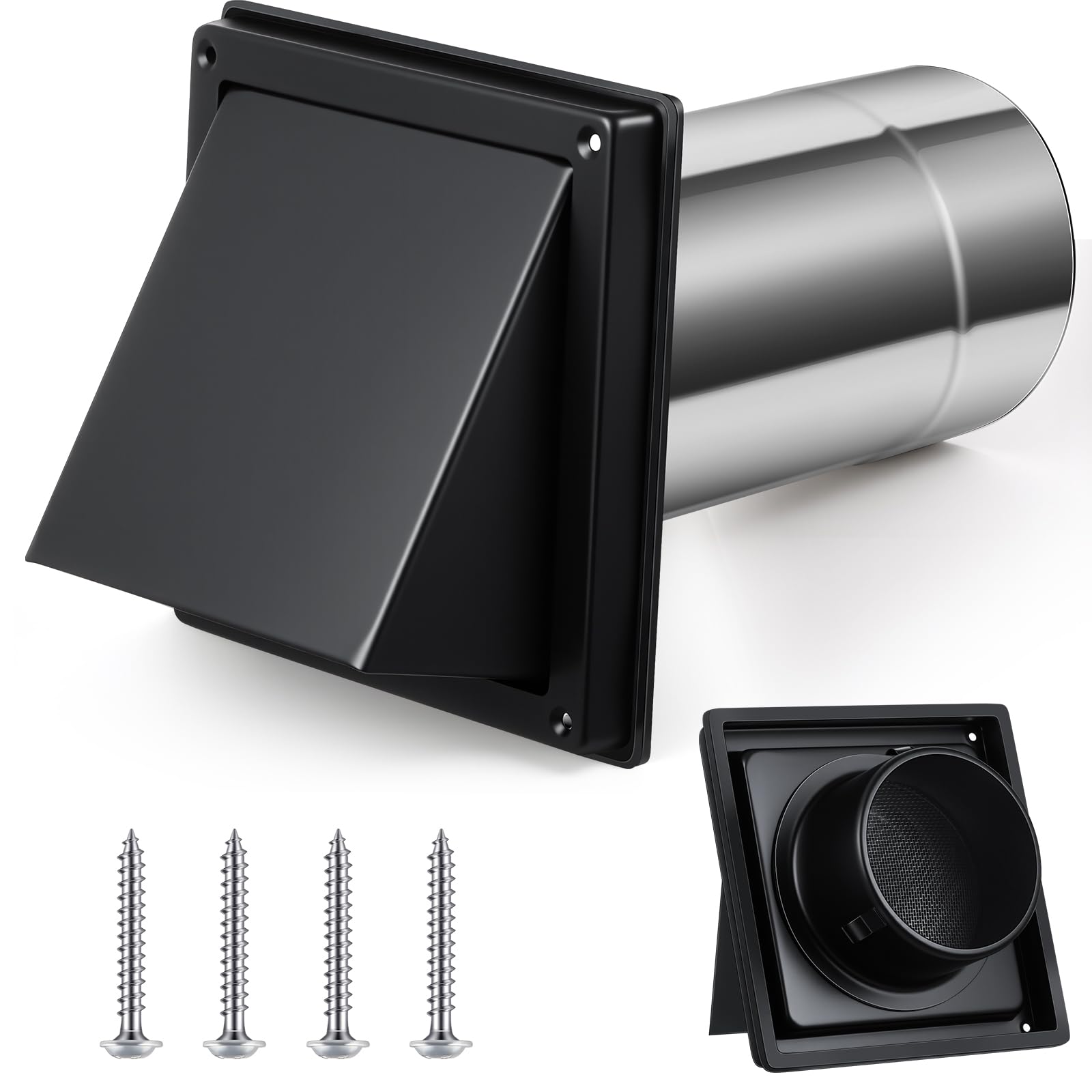 Photo 1 of Gisafai 4" Dryer Vent Cover Outside with Stainless Steel Guard Wall Dryer Exhaust Cap and Removable Extended Pipe Vent Shroud Hood Cushioned Non Return Flap with Sealing Gasket Grille(Black)