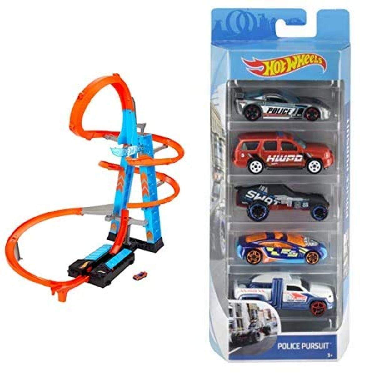 Hot Wheels Sky Crash Tower 01806 Diecast and Mini Toy Cars (Assorted Models), Pack of 5