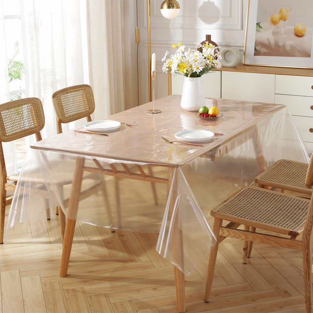 meioro Clear PE Tablecloths Protector Waterproof/Oil-Proof Table Cover Plastic Table Pads Rectangle Transparent Tablcloth Suitable for Indoor and Outdoor (Transparent, 150×260cm) — image 1