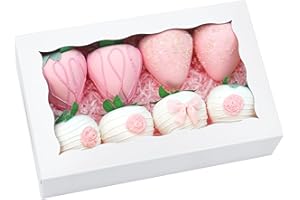 JOHOPACK 50pcs 8x5x2 Inch Cookie Boxes, Bakery Boxes with Window Chocolate Covered Strawberries Boxes Treat Boxes for Macaroo