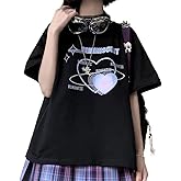 ZLMuMulin Harajuku Kawaii Style Pastel Gothic Fashion Casual Crewneck Soft Cartoon Heart Print T-Shirt for Women