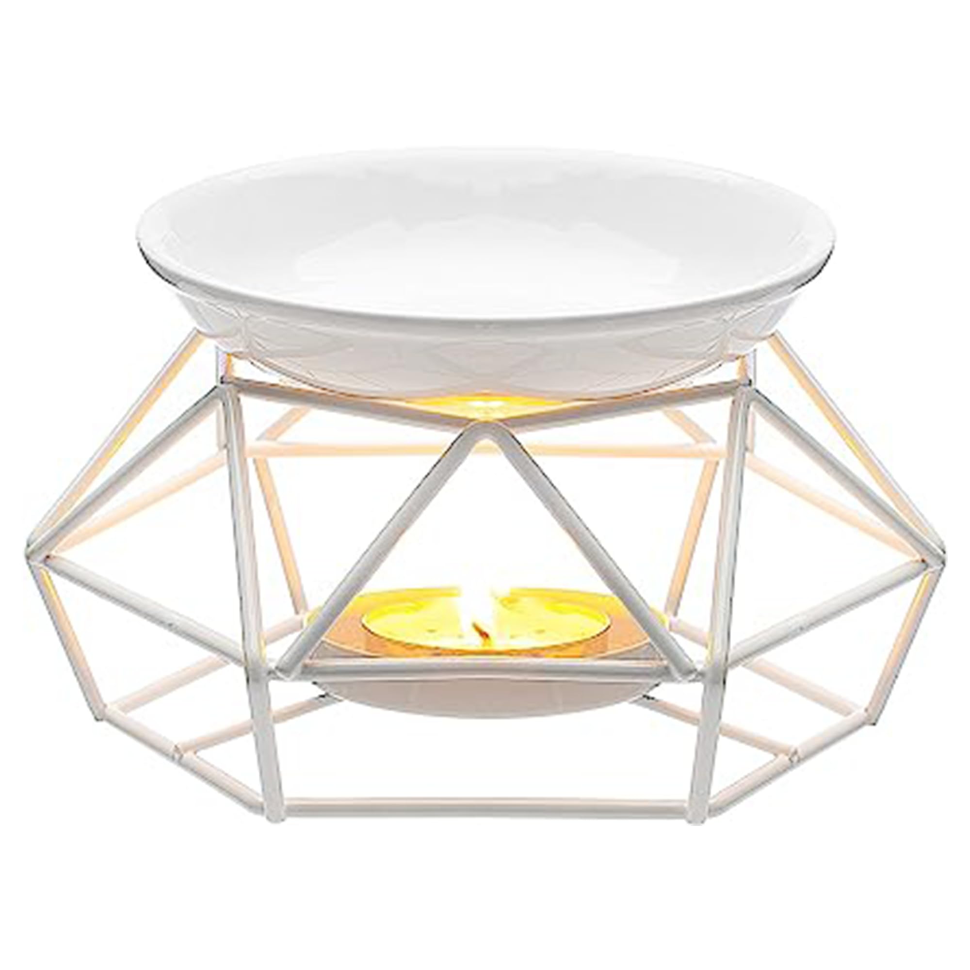 XFLYP Candle Aroma Burner, Metal Essential Oil Burner Wax Melt Burner with Ceramic Bowl, Geometric Ceramic Essential Oil Candle Holder Home Office Decoration(white)