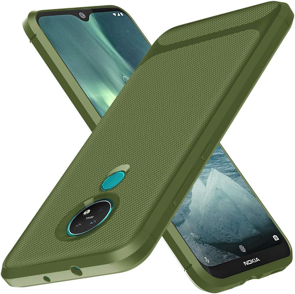 Bereajoy for Nokia 7.2 Case，Nokia 6.2 Case,Ultra-Thin TPU Soft Shell Flexible Rubber Unique Carbon Fiber Protective Shell Case Cover for Nokia 7.2 (Army Green)