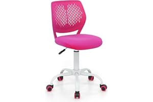 Giantex Kids Desk Chair, Adjustable Children Study Chair, Swivel Armless Mesh Task Office Chair, Computer Desk Chair with Adjustable Height & Lumbar Support, Rose