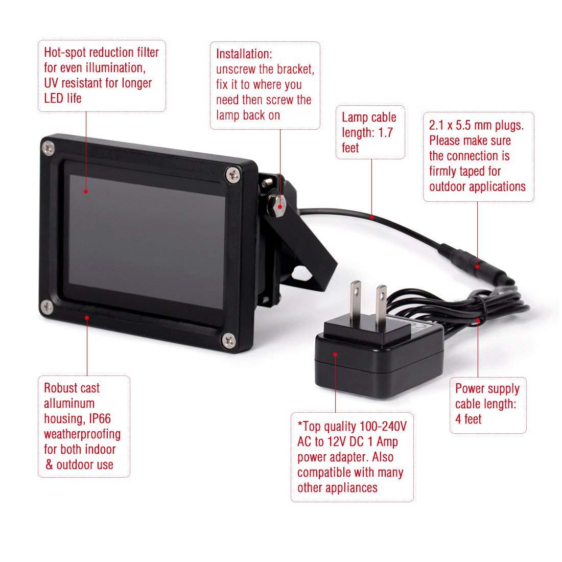 120ft IR Illuminator | BI8 Compact and Powerful 90° Infrared Light for CCTV Security Camera (w/Power Adapter)
