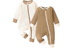 Bafeicao Unisex Baby Boy Girl 2 Pack Rompers Long Sleeve Two Way Zipper Romper One Piece Jumpsuits Clothes Sets