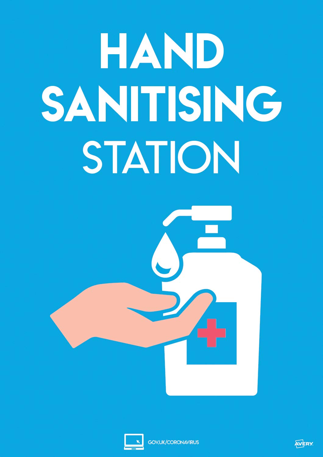 Avery Hand Sanitiser Station Sign, self-Adhesive A4 Poster, 2 Posters per Pack
