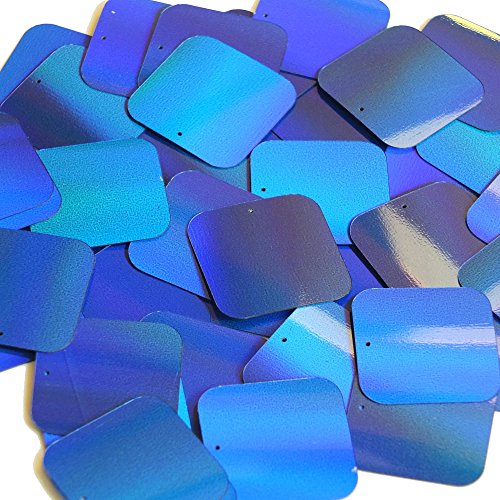Blue Lazersheen Metallic Square 30mm Couture Sequin Paillettes. Made in USA. Loose sequins for embroidery, bridal, applique, arts, crafts, and embellishment.