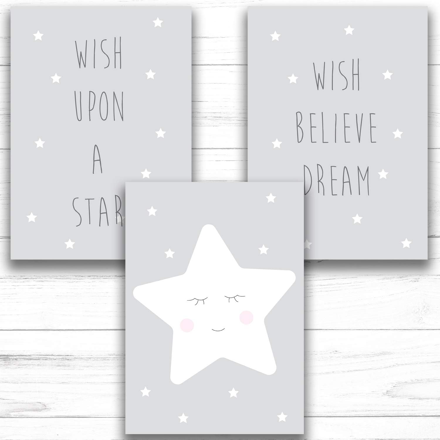 Fabian Roo 3pc Hand Drawn Nursery Décor - Adorable A4 Card Prints - Optional Wooden Frames Available! (25 - Wish Upon A…