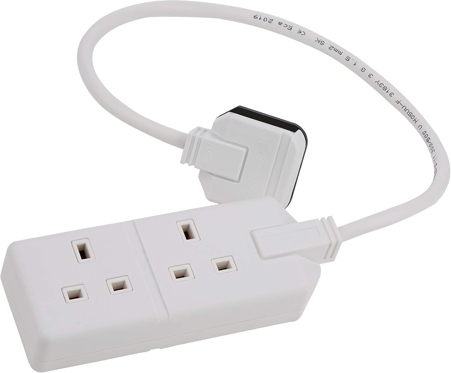 2 Gang White 13 Amp Professional Trailing Socket Extension Lead Mains Power (50 cm)