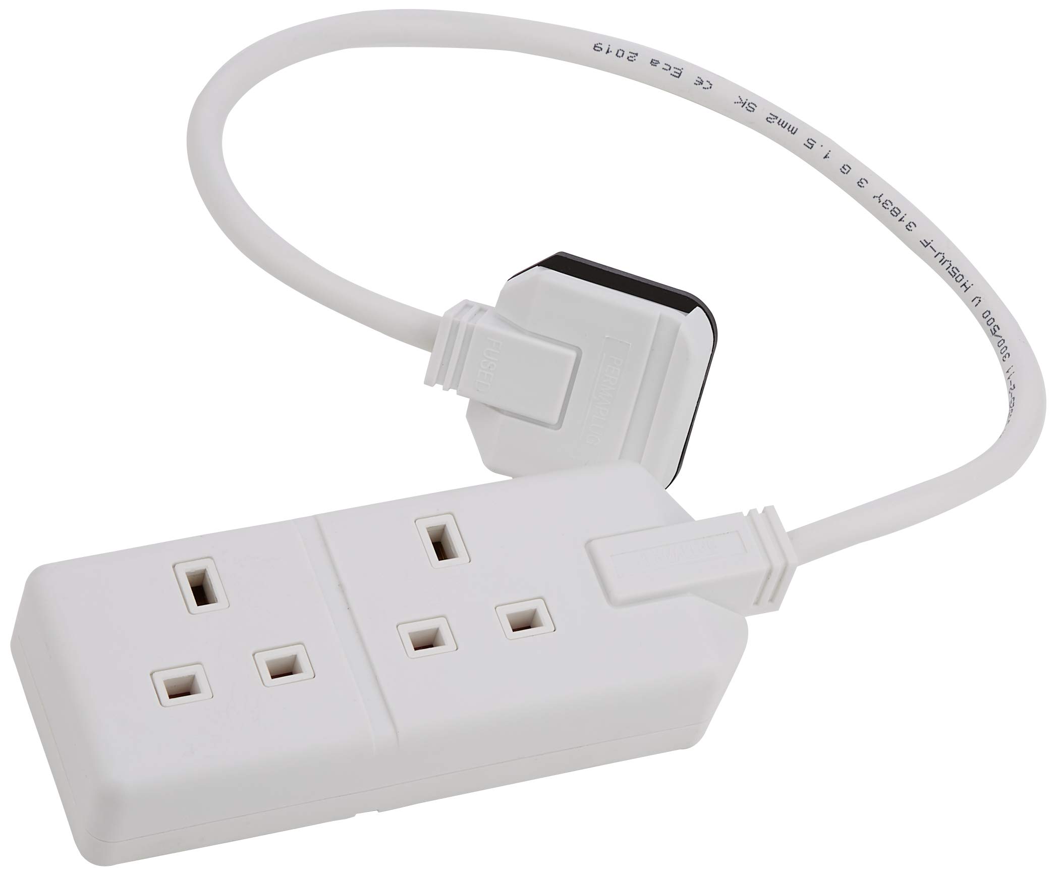 2 Gang White 13 Amp Professional Trailing Socket Extension Lead Mains Power (50 cm)