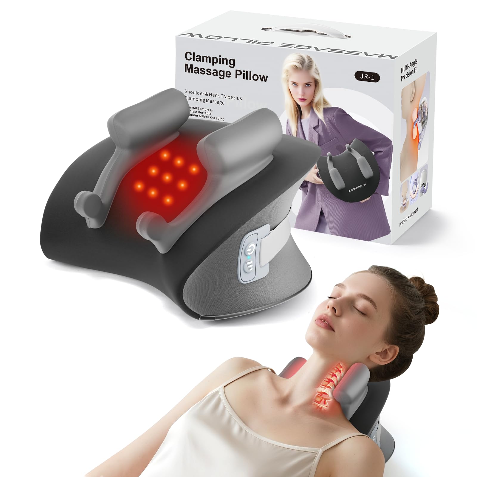 Photo 1 of CRECAD Shiatsu Neck Massager with Heat, Electric Deep Tissue Kneading Massage Pillow with 10-Minute Timer for Full Body Muscle Pain Relief, Cordless Portable Cervical Traction Device (Black)