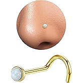 Enticera 3mm G23 Titanium Opal Nose Rings Studs Hypoallergenic L Shaped Screw Small Nose Rings for Women Men 20G Handmade 14K Gold Plated Nose Nostril Piercing Jewelry