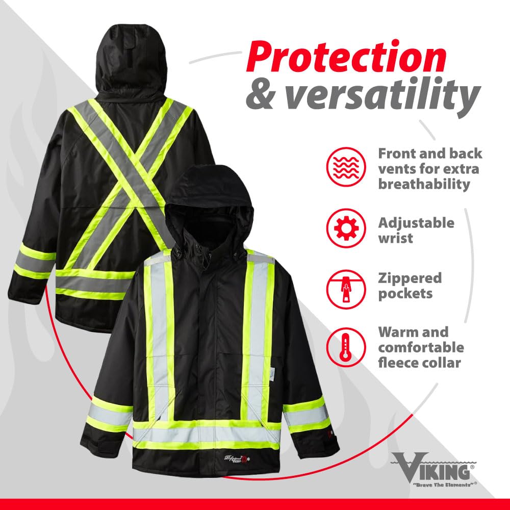 Viking Professional Journeyman 300D Rip-Stop Fire Retardant Reflective Jacket - Fire Resistant Hi Vis Jackets for Men