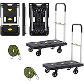 HBFBDRCT Folding Hand Truck, 2 Pack 150kg/330 Lbs Heavy Duty Luggage Cart, Portable Utility Dolly Platform Cart with Adjustab