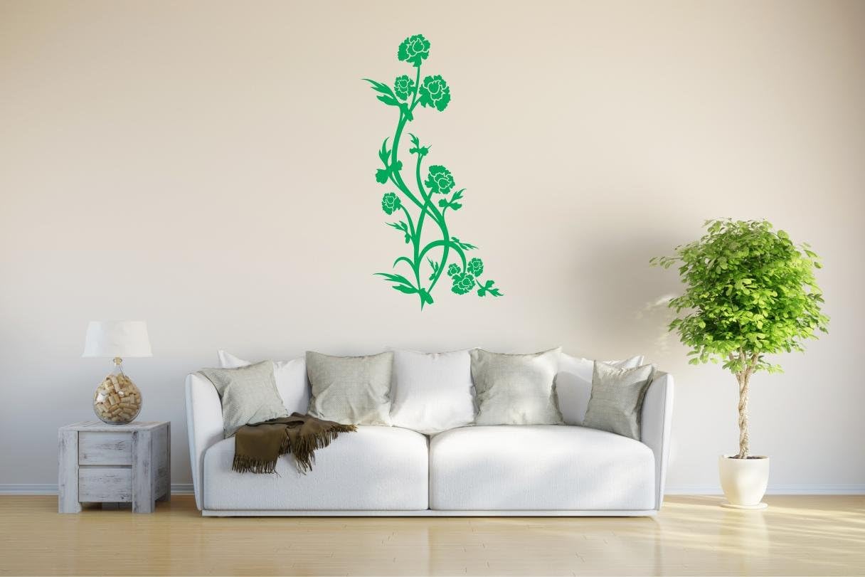 Indigos 4051095706533 Childrens Wall Stickers – D206 Attractive Flower Shrub Plant Flowers Tribal, Vinyl, Green, 80 x 41 x 1 cm