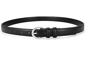 SANSTHS Women Leather Belt for Jeans Pants Fashion Ladies Skinny Belt for Dresses Thin Belt with Single Prong Buckle