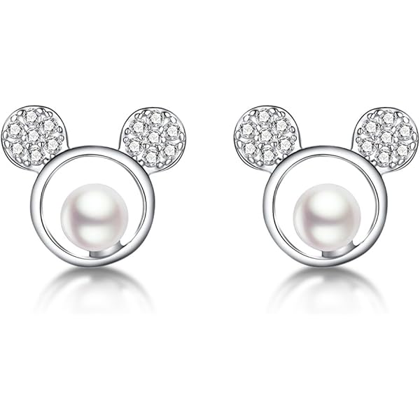 Adorable Mouse Stud Earrings - 18K Gold Plated Sterling Silver With Cubic Zirconia - Hypoallergenic Animal Jewelry Gift For Women