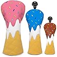 Golf Wood Head Covers Driver Cover 3 Wood Headcover Hybrid Head Covers Embroidery Ice Cream Design Golf Club Headcovers Leather Hand-Made Wood Head Cover